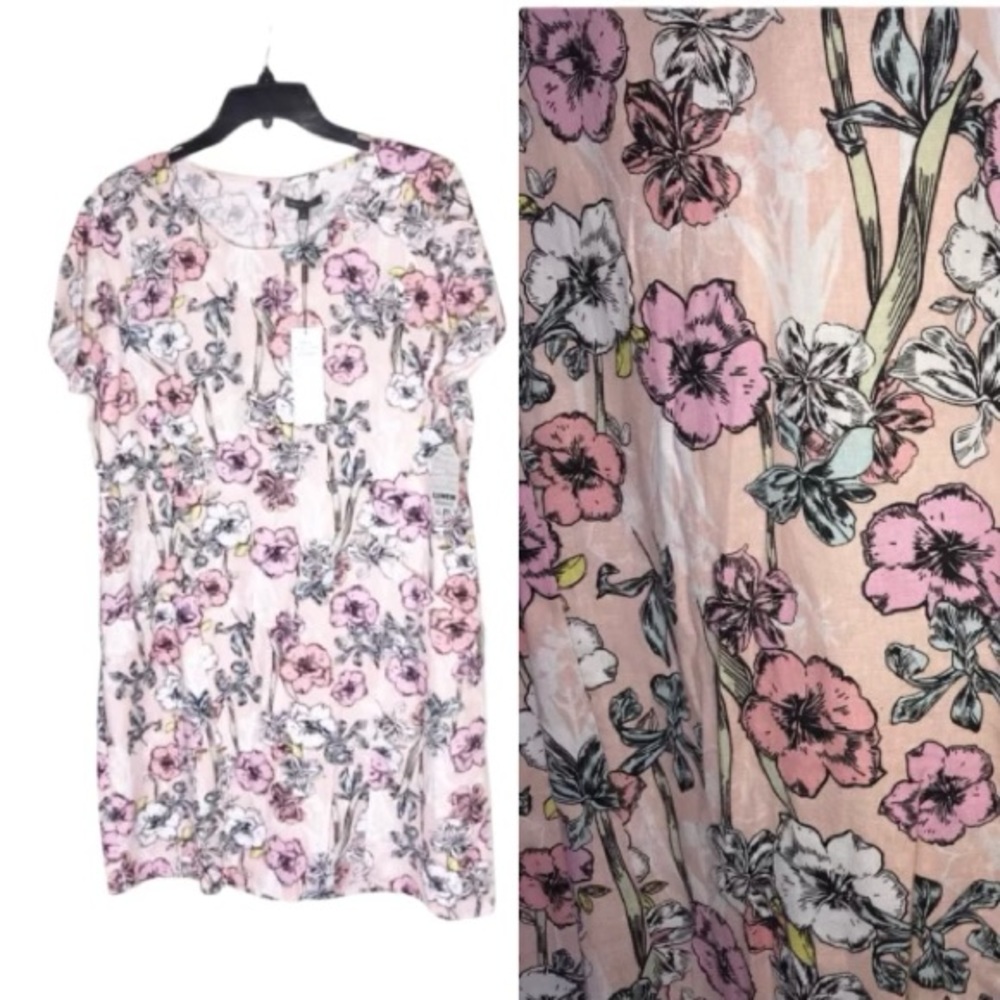 NWT‎ For Cynthia Linen Blend. Dress Pink/Floral  Print Size L